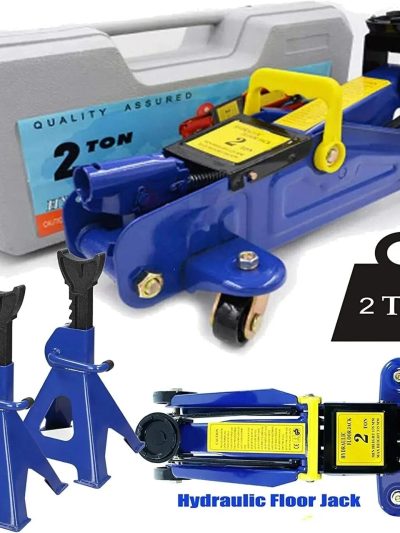 2T Hydraulic Floor Jack With 2pcs 3 Ton Axle Stands - Blue