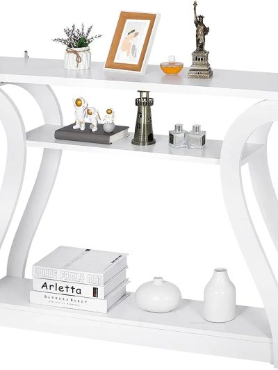 3-Tier Console Table With Storage Shelves - White