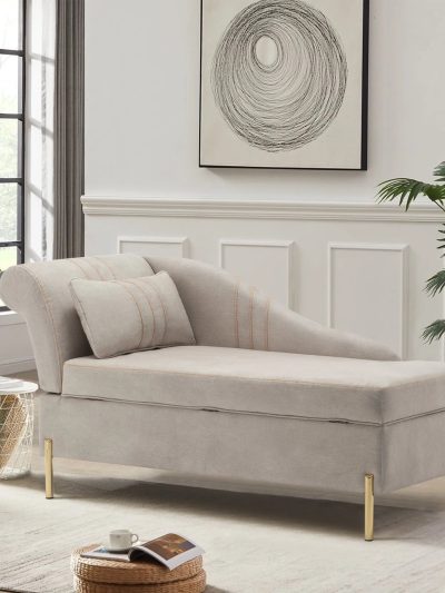 Andeworld Upholstered Tufted Chaise Lounge Chair, Faux Suede, Khaki