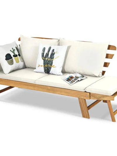 Acacia Wood Outdoor Convertible Daybed With Adjustable Armrests