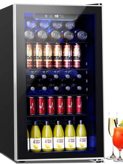 Auseo 126-Can Beverage Cooler, 3.2 Cu Ft, Glass Door, Black