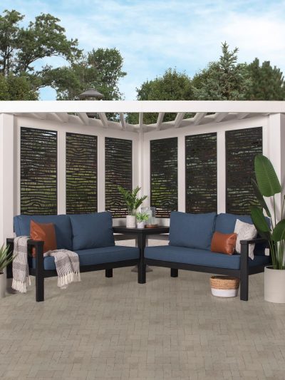 Backyard Discovery Galvanized Steel Corner Pergola With Seating, White, 12x8' - Ridgedale