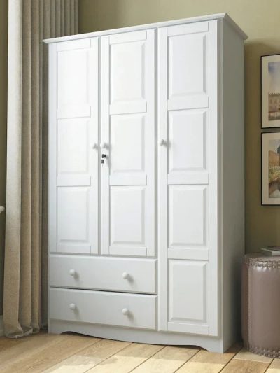3-Door Solid Wood Wardrobe Armoire With 2 Drawers - 72in H x 45.8in W x 20.75in D