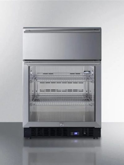 24 in. Wide Built-In Commercial Beverage Refrigerator With Top Drawer, Stainless Steel