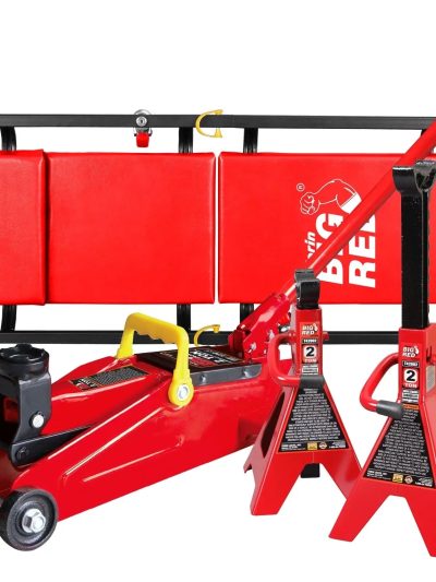 BIG RED 2 Ton Hydraulic Floor Jack Combo With 2 Jack Stands, Garage Creeper And Red Color - W8200
