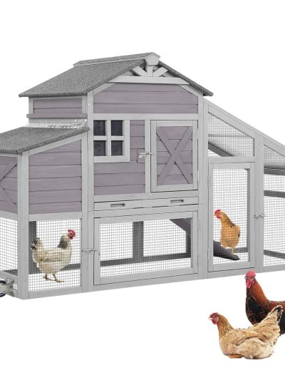 Aivituvin Mobile Chicken Coop Hen House With Wheels And Handrail For 2-4 Chickens