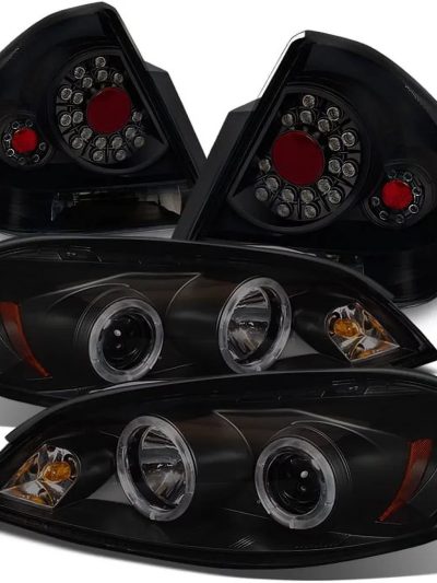AKKON Black Smoked LED Halo Headlights And LED Tail Lights For 2006-2013 Chevy Impala And 2014-2016 Chevy Impala Limited