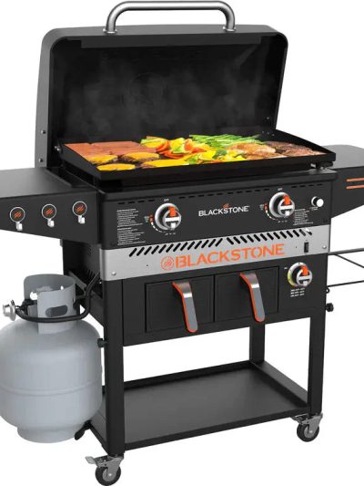 Blackstone Outdoor Griddle Station With Air Fryer Combo, Two Burners, Stainless Steel, 28 inch, Black - 1962