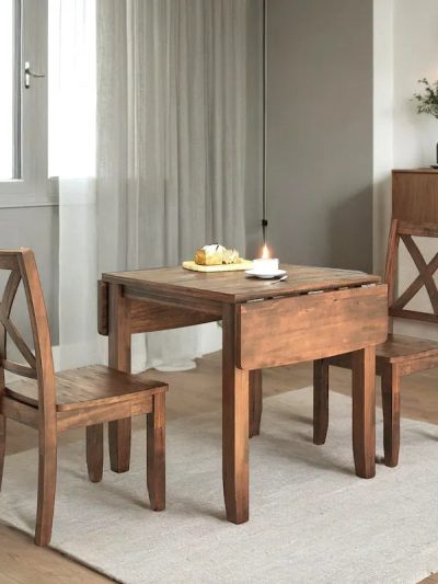 3-Piece Wood Drop Leaf Dining Table Set With 2 X-Back Chairs - 47.3x29.5x29.5inch
