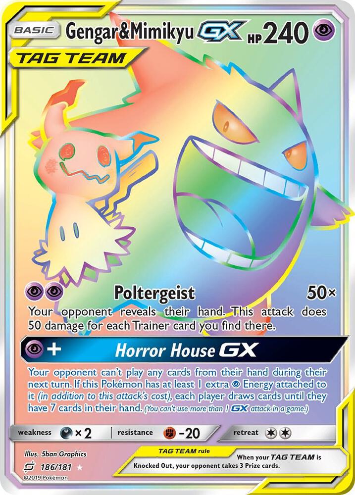 Pokémon Gengar & Mimikyu GX 186/181 Secret Rare Holofoil - Team Up
