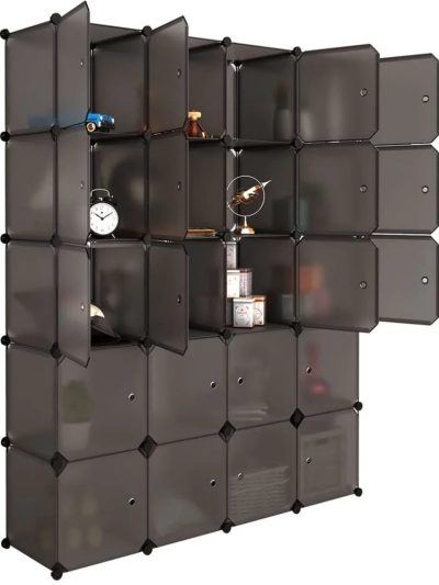 20-Cube Plastic Closet Organizer With Hanging Rod, Brown - 58 x 14.5 x 70 in