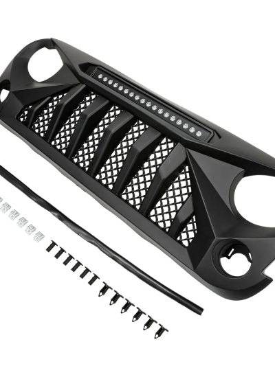 Black Front Grille With LED Off-Road Lights For 07-18 Jeep Wrangler JK - Mars Grille