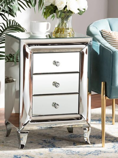 Baxton Studio Pauline Mirrored 3-Drawer End Table