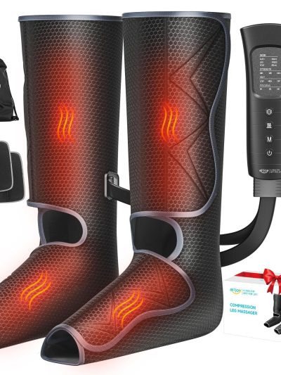 ALLJOY Leg And Foot Air Compression Massager With Heat, 6 Modes, 3 Intensities, 2 Heating Levels, 2 Extensions