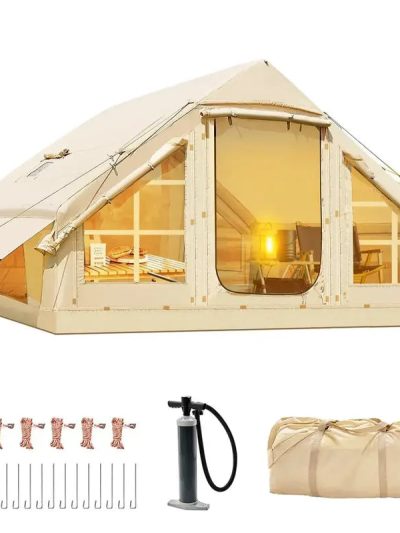 ABORON 6-Person Inflatable Camping Tent, 10 ft x 7 ft, Waterproof Windproof Oxford Fabric - Integrated Pump