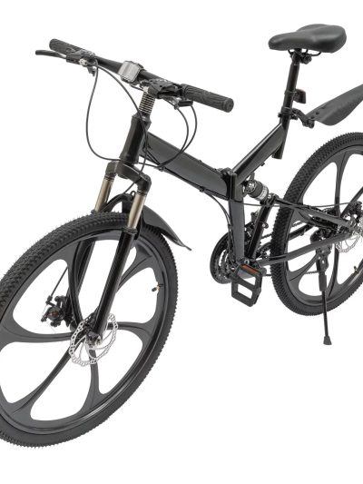 Aiqidi 26 Inch 21 Speed Full Suspension Folding Mountain Bike, Black