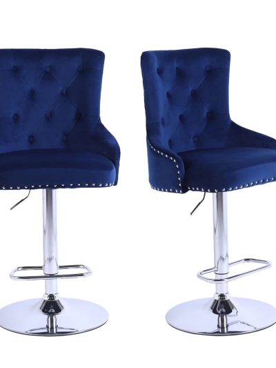 Alexent 2-Piece Swivel Bar Stools, Dark Blue, 43.7-51.6 H, 19.3 W x 18.1 D - Silver Footrest