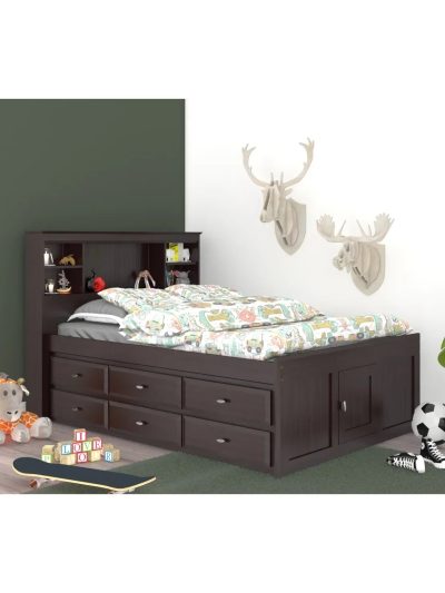 American Furniture Classics Full Size Bookcase Bed With Twelve Drawers In Espresso - 82921K12-22