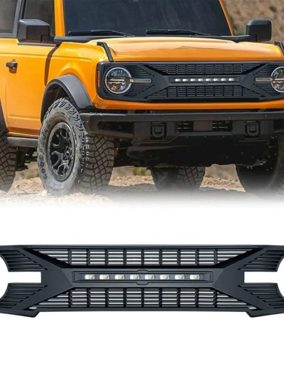AMERICAN MODIFIED Tomahawk Grille With Lights for 2021-2024 Ford Bronco Without Front Camera - Matte Black