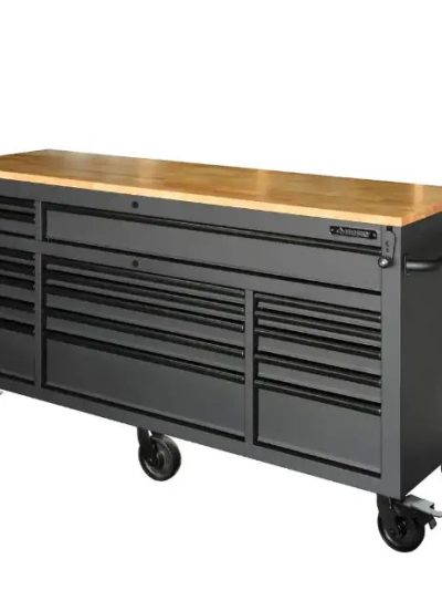 72 Inch Gloss Black Mobile Workbench Tool Chest With Casters And 18 Drawers