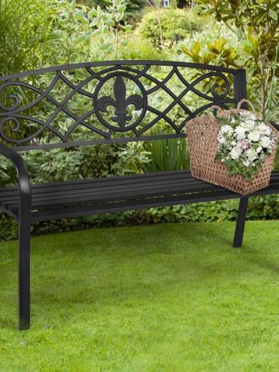 50.5in Black Steel Outdoor Patio Garden Bench - 500lbs Capacity