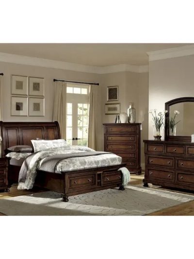 5-Piece Classic Brown Cherry Platform Storage Bedroom Set