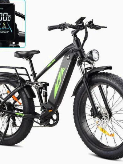 Adult Electric Bike 1000W 48V 17.5AH, 26 Fat Tire, Full Suspension, 7 Speed, 60 Miles Range - UL Certified