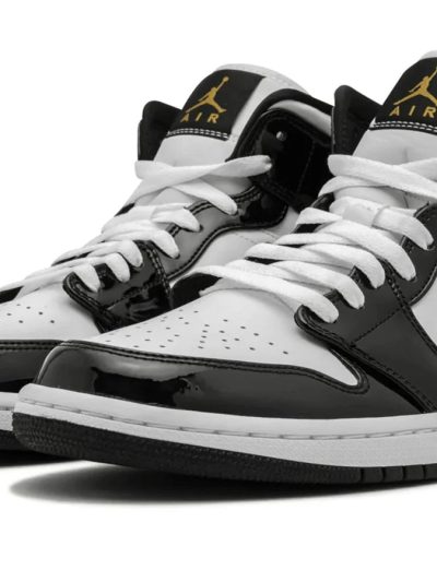 Air Jordan 1 Mid SE Black Gold Patent Leather Sneakers