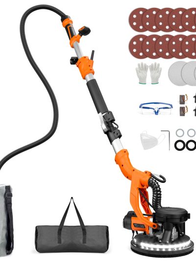 1000W Electric Drywall Sander With 4.9 Ft To 6.2 Ft Extension Pole And 15 Sanding Discs