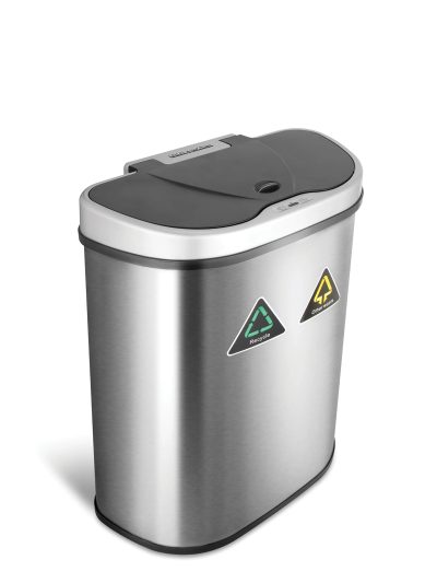 18 Gallon Dual Compartment Motion Sensor Trash Can - Automatic Hands-Free Kitchen Garbage Bin