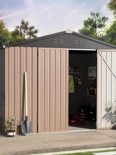 AECOJOY Metal Outdoor Storage Shed 8 ft x 6 ft - Lockable Doors