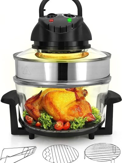 18 Quart Convection Countertop Air Fryer With Glass Bowl, Broil Rack And Toasting Rack