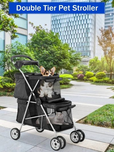 4-Wheel Foldable Pet Stroller With 2 Cages