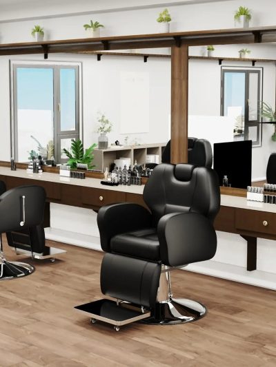 Baasha Reclining Barber Chair, 165 Degree, Heavy-Duty Steel Frame, Black