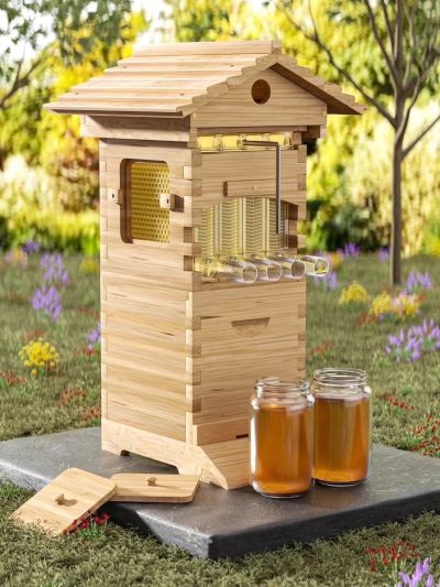 AUSHIVE Wax-Coated Cedarwood Beehive Kit With 4 Beehive Frames And 6 Brood Frames - Beige