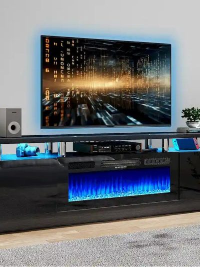 70 Inch TV Stand With 36 Inch Electric Fireplace And Adjustable Shelves