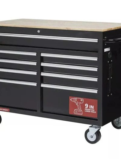 46 in W x 24 in D 9-Drawer Gloss Black Deep Tool Chest Mobile Workbench