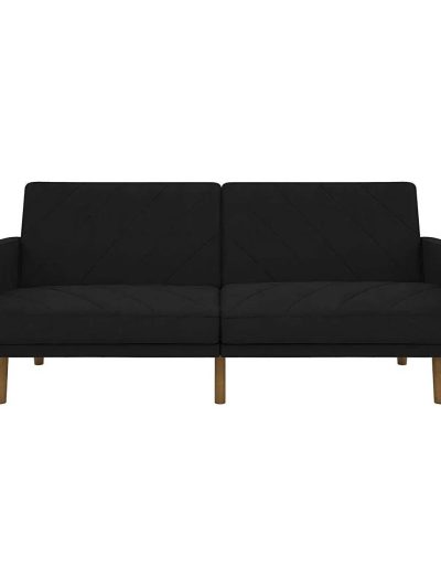 Black Mid-Century Modern Linen Upholstered Sofa Bed With Classic Wood Legs