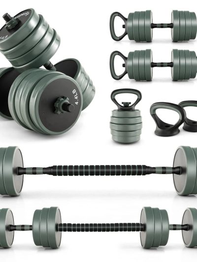 Adjustable Dumbbell Set, 92 Lbs, Black + Grey