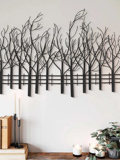 Black Metal Tree Wall Decor - Modern Forest Design Wall Art Sculpture