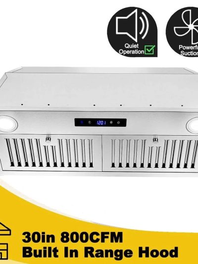 30 Inch Built-In Range Hood 800 CFM 3-Speed Touch Control
