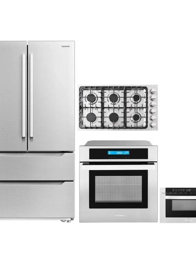 4-Piece Kitchen Appliance Package - 36 in Gas Cooktop, 24 in Electric Wall Oven, 24 in Microwave Drawer, Energy Star French Door Refrigerator