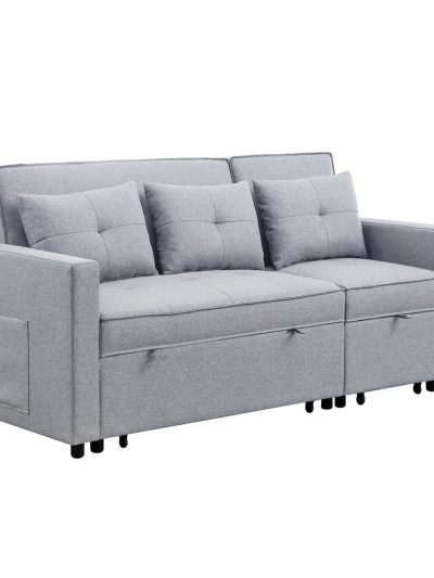 Benjara Convertible Sleeper Sofa, 80 in, Light Gray and Black - BM286632