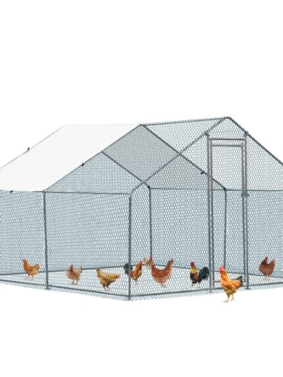 Al Fresco Metal Chicken Coop With Waterproof Cover, Silver, 10 x 10 ft