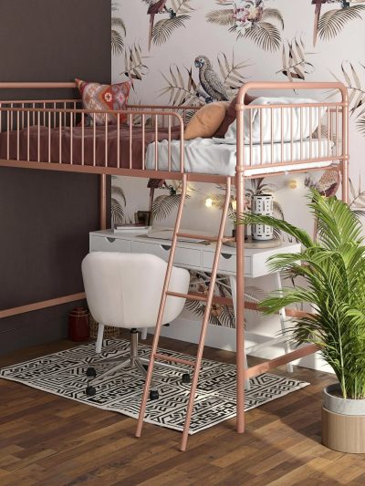 Better Homes & Gardens Twin Metal Loft Bed, Rose Gold - Kelsey