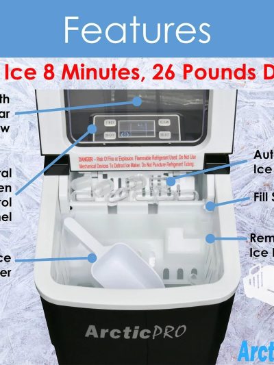 Arctic-Pro Portable Digital Ice Maker Machine, 26 Pounds Daily, Black, 11.5x8.7x12.5 Inches