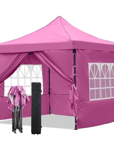 Ainfox Pop-Up Canopy Tent With 4 Sidewalls, 10 x 10 Ft, Pink