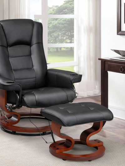 AVAWING Faux Leather Swivel Massage Recliner Chair With Ottoman - Black