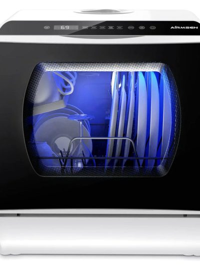 AIRMSEN Portable Countertop Dishwasher, 5-Liter Built-In Water Tank, 5 Washing Programs - AE-TDQR03