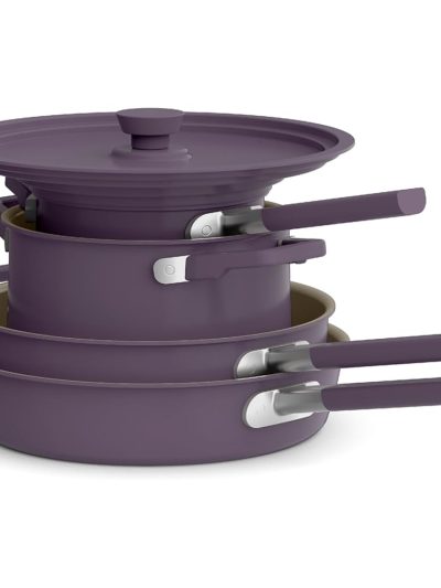 bella 9 Piece Ceramic Nonstick Cookware Set - Plum